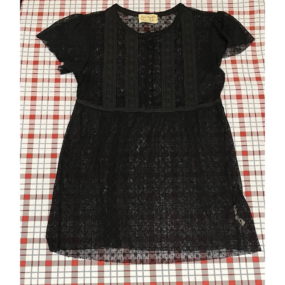 Free People Sz M Black‎ Sheer Mini Dress Top.